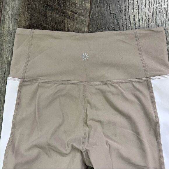 Athleta Exhale Capri Qual Leggings Tan White Mesh Size XS Extra Small - Picture 9 of 14